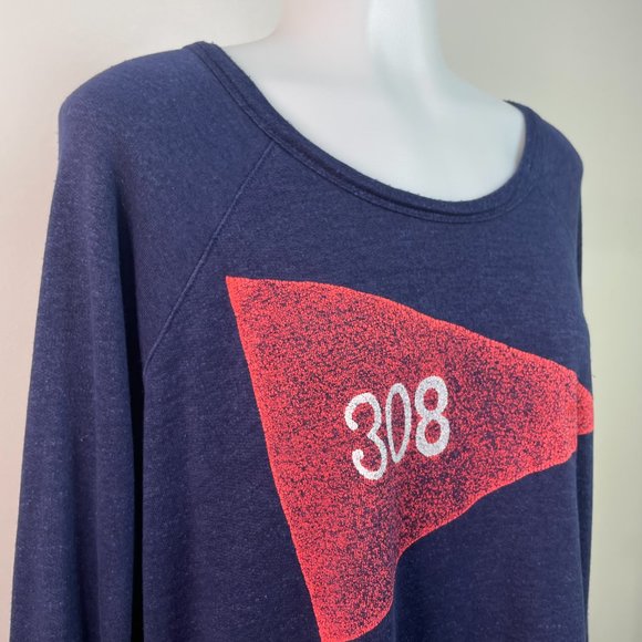 Sundry Top 2 Medium Navy Blue Red Flag Graphic Long Sleeve Shirt Cropped Women's - Picture 2 of 14